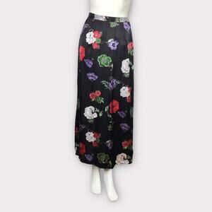 Tristan & Iseut Satin Black Maxi Skirt Purple White Rayon